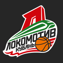 Полноцветный логотип Локомотив-Кубань с белой окантовкой на русском языке на чёрном фоне